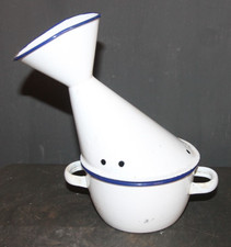 Vintage French White Enamel Inhaler With Navy Trim
