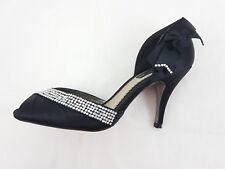 Next Signature Black Satin Heels Peep Toe Diamantes Size UK6 EUR 39
