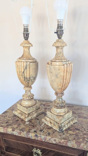 Vintage pair alabaster urn - pair,