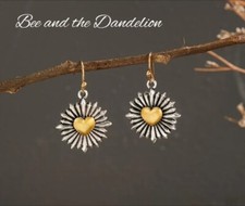 Vintage Looking Sunflower Heart Drop Earrings ~Birthday or Christmas Gift