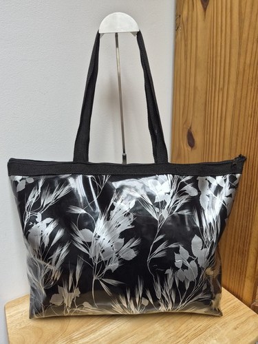 Black floral print tote bag - black,