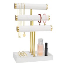 3-Tier T-Bar Bracelet Holder Display Velvet Jewelry Stand Organizer with Tray