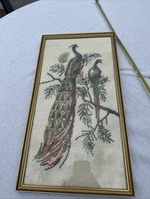 Vintage Needlework Tapestry Peacocks 46cm X 25cm