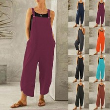 Womens Strappy Harem Dungaree Jumpsuit Ladies Wide Leg Cropped Overalls Playsuit