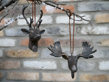 Set of 2 Stag & Moose Hanging Decorations Rustic Woodland Christmas Ornaments