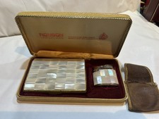 Ronson Varaflame Box with Lighter and Cigarette Case in Mother of Pearl
