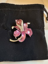 Pink Purple Silver Diamanté Lily Brooch Flower Pin Lovely