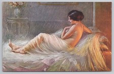 Art Nouveau Glamour Postcard After the Siesta by Delphin Enjolras c1910s Paris