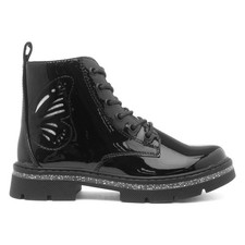 Lilley Junior Girls Boots Black Kids Ankle Lace Up Zip Block Heel Glitter SIZE