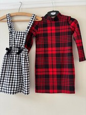 SHEIN 2 x Young Girls Plaid Straight Dress Black Red Check and Skirt NEW age 6