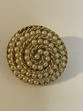Vintage Sphinx Faux Pearl Spiral Round Gold Tone Brooch