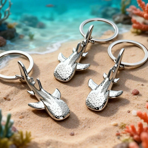 Metal whale shark keychain - whale,