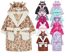 Girls Fleece Robe Kids Childrens Novelty Soft Hooded Character Dressing Gown