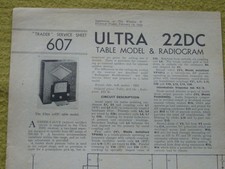 Vintage Trader Service Sheet No. 607 Ultra 22DC Table Model & Radiogram 1943