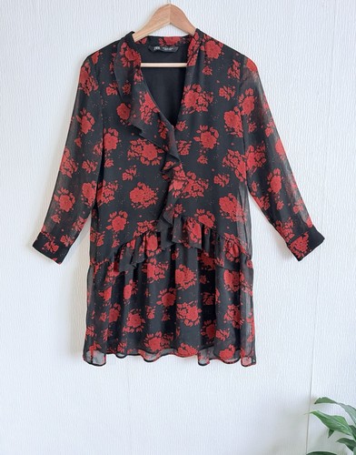 Zara black red floral - black,