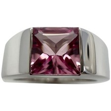 Vintage Cartier Vivid Pink Tourmaline 18 Karat White Gold Tank Band Ring 50