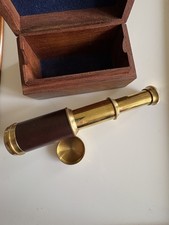 Small Retro Brass Pocket Telescope In Nautical Themed Wooden Box