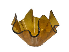 Vintage Art Glass Handkerchief Pinched Bowl Vase Height 10cm Diameter 15cm