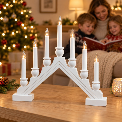 37cm white wooden led - wooden, candle