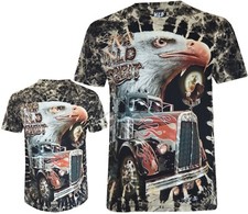 Tie Dye T-Shirt THE WILD SPIRIT Eagle & American Truck Flame Glow inDark by Wild