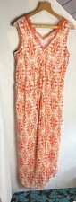 M&S Per Una Long Dress, Boho Lace Trim Orange Abstract Print, Modal Cupro UK 10