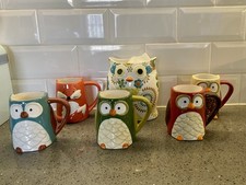 Tag Owl And Fox Mugs And Utensil Holder New
