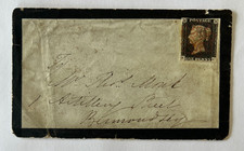 QV GB SG 1 1d Penny Black NC Red Maltese Cross MX Bermondsey Mourning Cover