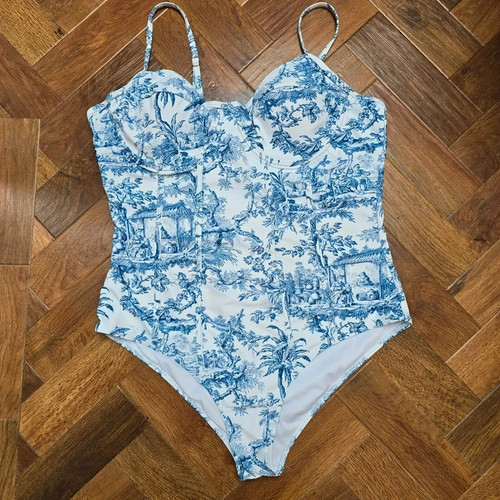 Blue underwired swim costume - blue,