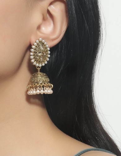 Pearl gold silver jhumka - gold,