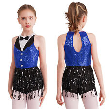 UK Girls Latin Jazz Dance Leotard Dress Sequins Ballet Dance Performance Costume