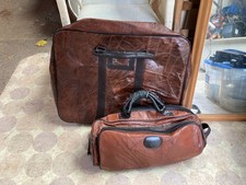 Vintage Retro Style Brown Faux Leather Suitcase & Holdall