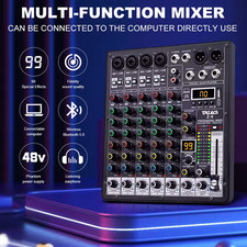 TKLBLS Professional 6-Channel 99DSP Audio Mixer 48V Phantom Power USB Studio