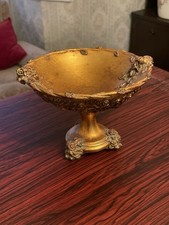 Vintage Ornamental Pedestal Bowl – Rococo Style Gilt & Floral Relief Decorative