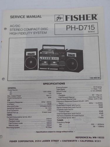 Fisher d715 stereo cd - fisher,