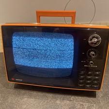Hitachi Solidstate P32-311 Analogue b&w Portable TV Bright Orange 1970s working