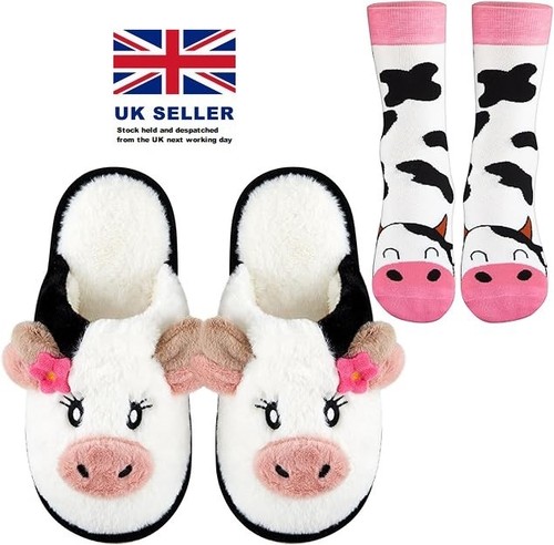 Plush cow slippers socks - slippers,