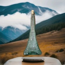 Eiffel Tower Bottle Aqua Green Glass 13 1/2 Inches Tall With Cork Vintage