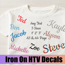Personalised Iron On Names HTV Vinyl Decals Transfer Fabric Clothes Bag Shirt F9