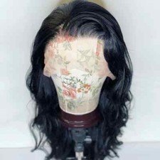 Glue less Lace Front Wig Black Long Wavy Heat Resistant Hair HD Lace Pre Plucked