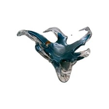 Murano Art Glass Basket Bowl Hand Blown Teal Green Star Italy 23cm x 21.5 cm