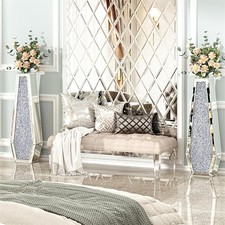 Large Tall Floor Vase Indoor Modern Tall Vase Silver with Crystal Diamond Mirror