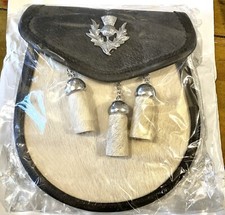 White Calf skin Thistle Leather Sporran Tradtional Scottish Wallet Kilts