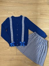 HANDMADE GIRLS SCHOOL OUTFIT SET GINGHAM SKIRT & CARDIGAN 3-14 YEARS ROMANY