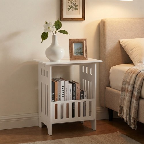 Polished white bedside drawers - polished,
