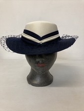 Vintage 1980’s C&A Dress Hat Wedding Occasion - White And Navy