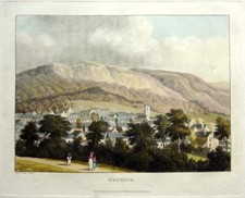 KESWICK  LAKE DISTRICT CUMBRIA  c1821 GENUINE ANTIQUE AQUATINT BY T.H. FIELDING