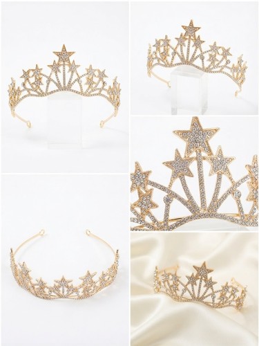 Gold star rhinestone tiara - rhinestone,