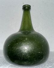 Antique Dutch Onion Glass Green Blown Glass Rum Wine Bottle Pirate Ca. 1600's