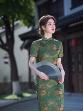 New Elegant Green Floral Satin