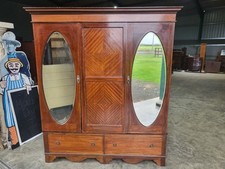 Antique Edwardian triple wardrobe mirrored doors drawers